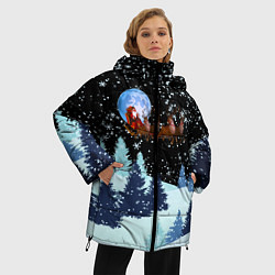 Куртка зимняя женская Санта на оленях в ночном небе, цвет: 3D-черный — фото 2