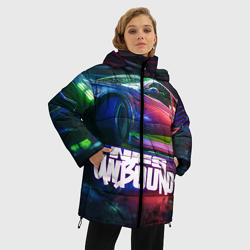 Женская зимняя куртка NFS unbound nissan drift / 3D-Черный – фото 3