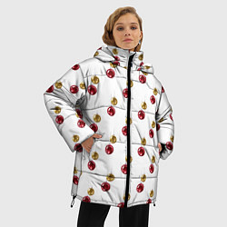 Куртка зимняя женская Золотые и красные елочные шары - паттерн, цвет: 3D-черный — фото 2