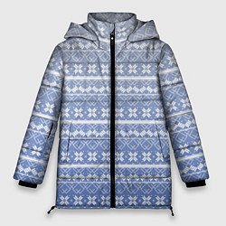 Женская зимняя куртка Белый скандинавский орнамент на серо-голубом фоне
