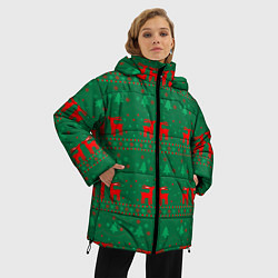 Куртка зимняя женская Новогодний узор с ёлочками, цвет: 3D-красный — фото 2