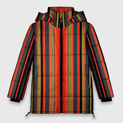 Женская зимняя куртка Вертикальные полосы в оранжево-коричневых тонах / 3D-Красный – фото 1