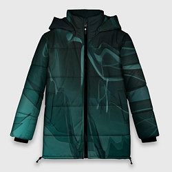 Куртка зимняя женская Волнообразные тёмно-зелёные линии, цвет: 3D-светло-серый