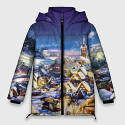 Куртка зимняя женская Рождественская деревня, цвет: 3D-черный
