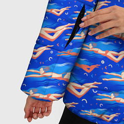 Куртка зимняя женская Плывущие девушки на синем, цвет: 3D-черный — фото 2