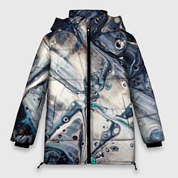 Женская зимняя куртка Абстрактное жидкое белое и синее стекло