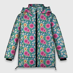 Куртка зимняя женская Весенний цветочный паттерн, цвет: 3D-черный