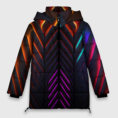 Женская зимняя куртка Неоновые симметричные линии / 3D-Черный – фото 1