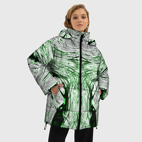 Женская зимняя куртка Зеленый узор / 3D-Светло-серый – фото 3