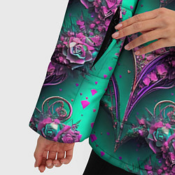 Куртка зимняя женская Паттерн сердца из цветов, цвет: 3D-черный — фото 2