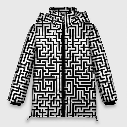 Женская зимняя куртка Черно-белый лабиринт / 3D-Черный – фото 1