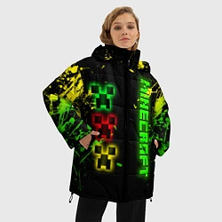 Куртка зимняя женская Minecraft - неоновые логотипы, цвет: 3D-красный — фото 2