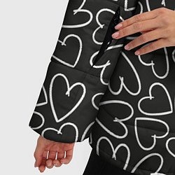 Куртка зимняя женская Белые сердечки на черном фоне, цвет: 3D-черный — фото 2