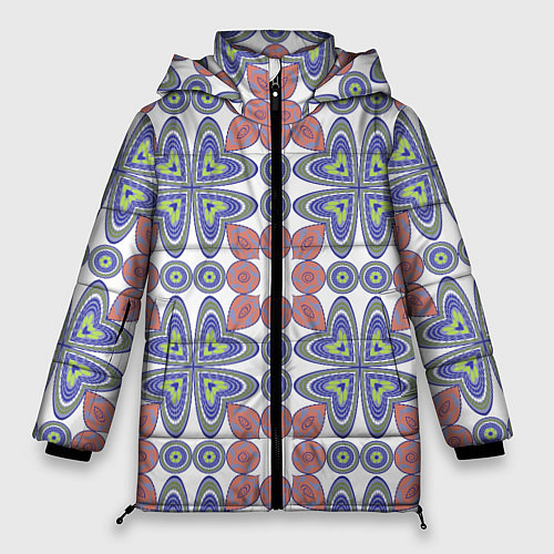 Женская зимняя куртка Мозаика, абстрактные сердечки / 3D-Черный – фото 1