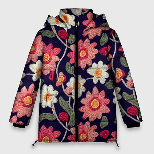Женская зимняя куртка Эффект красивой вышивки / 3D-Черный – фото 1