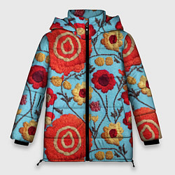 Куртка зимняя женская Эффект вышивки маки, цвет: 3D-красный