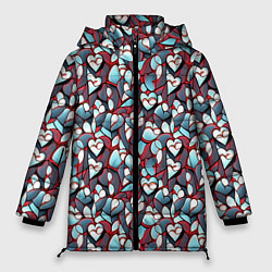 Куртка зимняя женская Абстрактный паттерн с сердцами, цвет: 3D-светло-серый