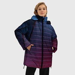Куртка зимняя женская Абсрактная лестничная тёмно-синяя текстура, цвет: 3D-черный — фото 2