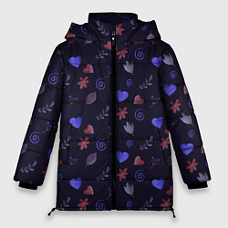 Женская зимняя куртка Паттерн с сердечками и цветами