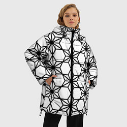 Куртка зимняя женская Чёрно-белый абстрактный паттерн из звёзд, цвет: 3D-красный — фото 2