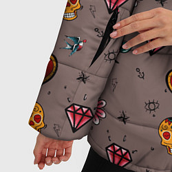 Куртка зимняя женская Паттерн с татуировками в стиле олдскул, цвет: 3D-светло-серый — фото 2