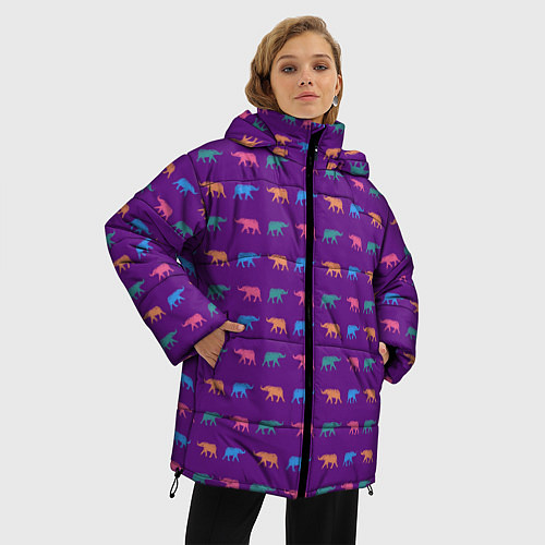 Женская зимняя куртка Разноцветные слоны / 3D-Светло-серый – фото 3