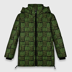 Куртка зимняя женская Паттерн из зеленых линий, цвет: 3D-черный