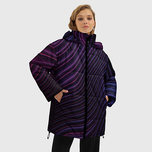 Женская зимняя куртка Фиолетово-синяя волнообразная абстракция / 3D-Светло-серый – фото 3
