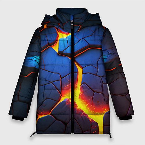 Женская зимняя куртка Яркая неоновая лава, разломы / 3D-Черный – фото 1