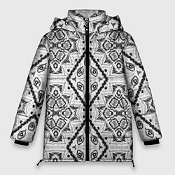 Куртка зимняя женская Бело-серый этнический орнамент, цвет: 3D-черный