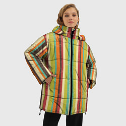 Куртка зимняя женская Абстрактное множество разноцветных полос, цвет: 3D-черный — фото 2