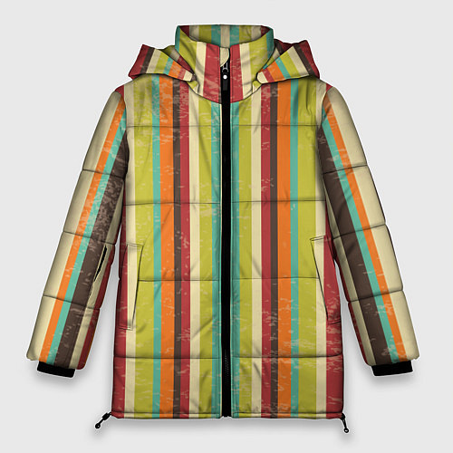 Женская зимняя куртка Абстрактное множество разноцветных полос / 3D-Черный – фото 1