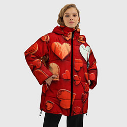 Куртка зимняя женская Красные сердца на красном фоне, цвет: 3D-красный — фото 2