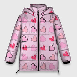 Женская зимняя куртка Валентинки на нежно-розовом фоне