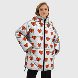 Куртка зимняя женская Разбитые сердца на белом фоне, цвет: 3D-светло-серый — фото 2