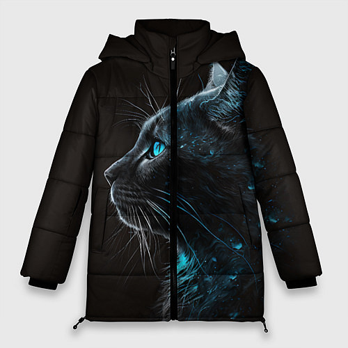 Женская зимняя куртка Кошечка с голубыми глазами / 3D-Черный – фото 1