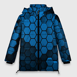 Куртка зимняя женская Голубые соты абстракция, цвет: 3D-светло-серый