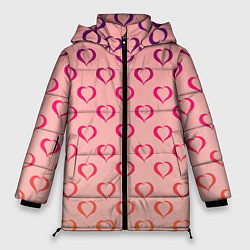 Куртка зимняя женская Сердечный принт на день влюблённых, цвет: 3D-черный