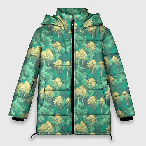 Женская зимняя куртка Камуфляж деревья двуцветный / 3D-Черный – фото 1