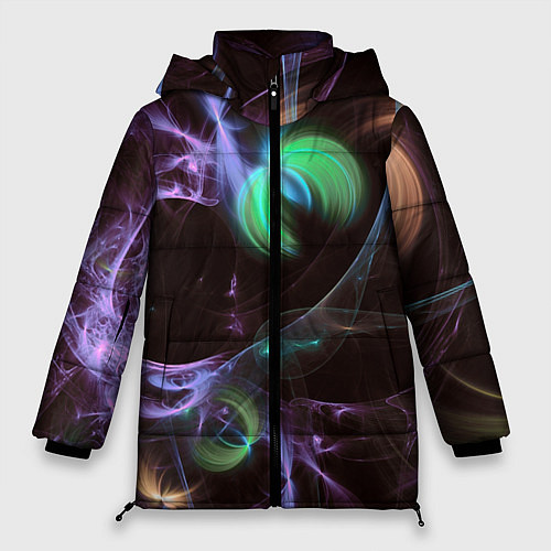 Женская зимняя куртка Магические фиолетовые волны и цветные космические / 3D-Черный – фото 1