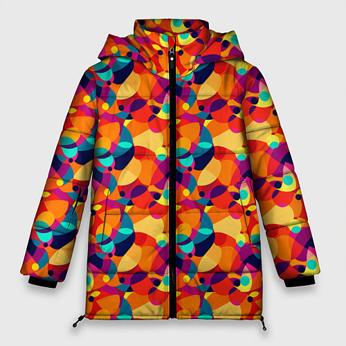 Женская зимняя куртка Абстрактный узор из разноцветных окружностей / 3D-Черный – фото 1