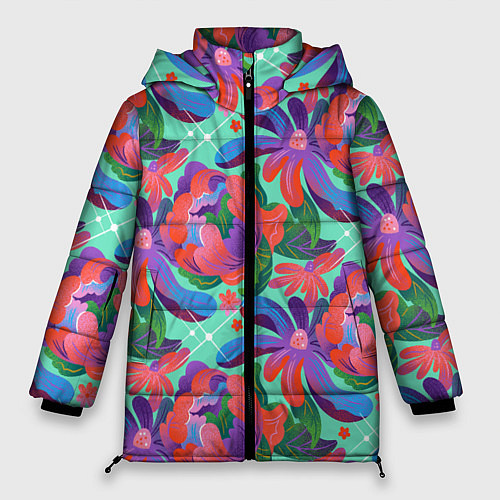 Женская зимняя куртка Цветочный паттерн арт / 3D-Черный – фото 1