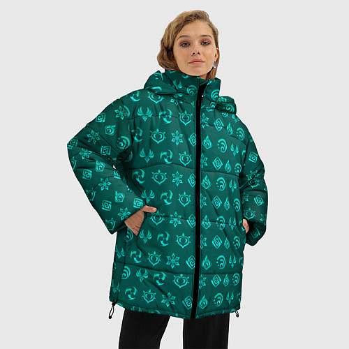 Женская зимняя куртка Паттерн элементали под анемо / 3D-Светло-серый – фото 3