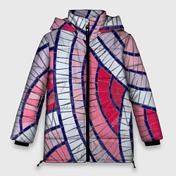 Куртка зимняя женская Абстрактная белая-фиолетовая-красная текстура, цвет: 3D-черный