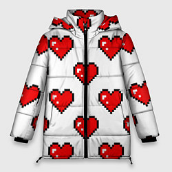 Куртка зимняя женская Сердца в стиле пиксель-арт, цвет: 3D-черный