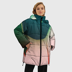 Куртка зимняя женская Абстрактные зелёные и розовые пластины, цвет: 3D-светло-серый — фото 2