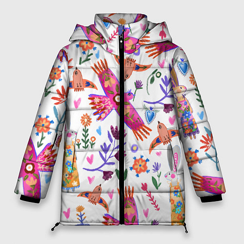 Женская зимняя куртка Птицы / 3D-Светло-серый – фото 1