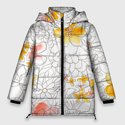 Женская зимняя куртка Нарисованный цветы - светлый