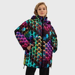 Куртка зимняя женская Неон и соты, цвет: 3D-светло-серый — фото 2