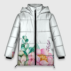 Женская зимняя куртка Цветы нарисованные акварелью - снизу